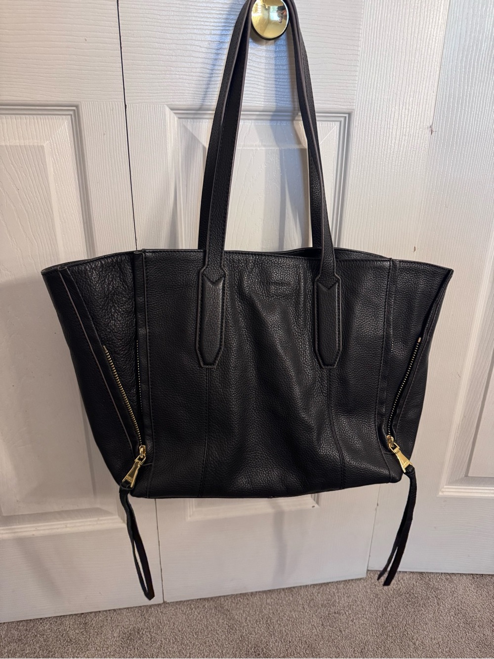 Aimee Kestenberg Black Leather Tote with Gold Hardware